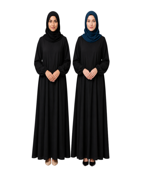 Premium Chiffon Hijab two pieces set Classic Black and Teal Blue Hijab